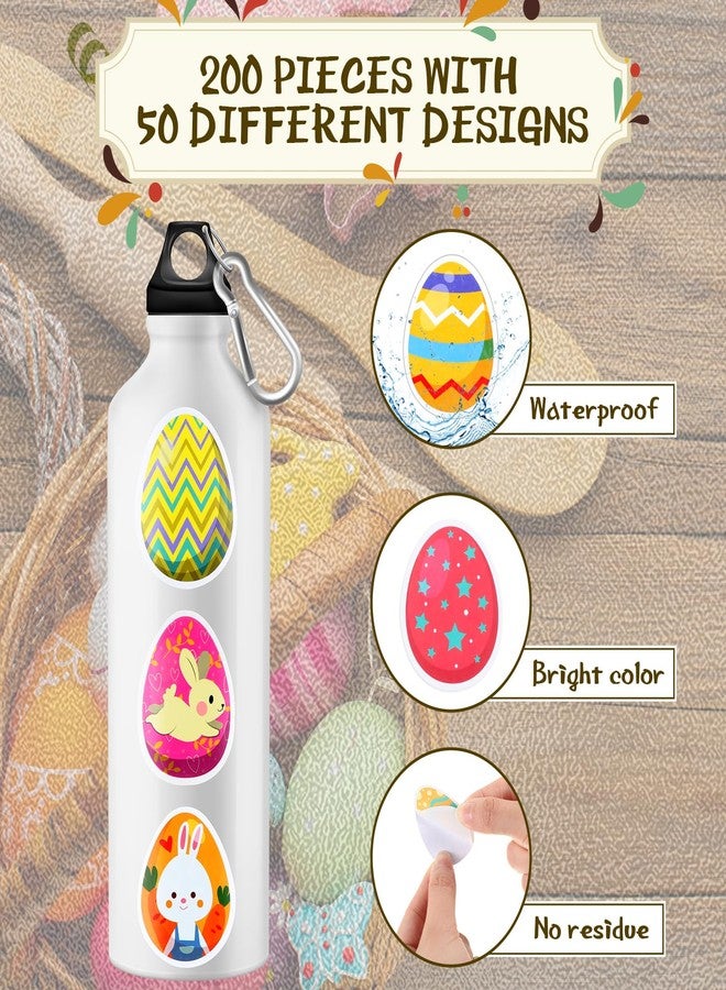 Fuyoooo 200 Pcs Easter Bunny Eggs Stickers Waterproof Easter Water Bottle Vinyl Waterproof Stickers for Teens Girls Adults Laptop Luggage Skateboard Party Decorations - Image 2